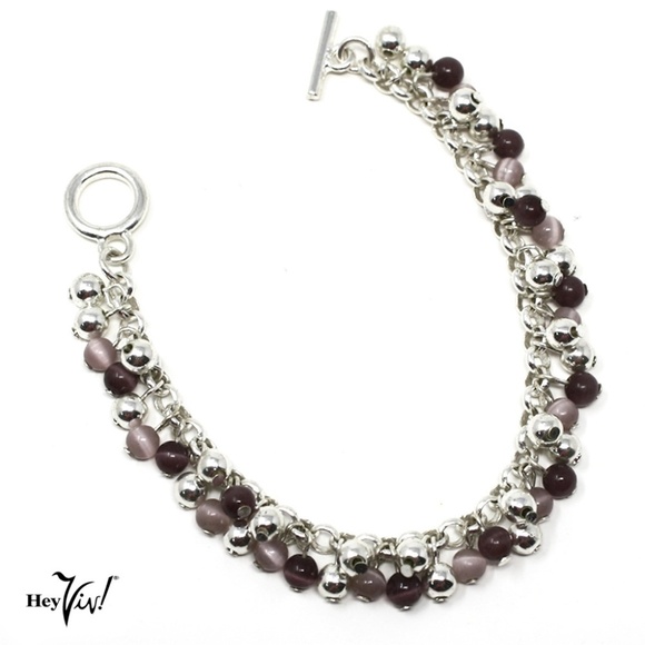 Vintage Charm Bracelet with Silver and Lilac Lavender Tiny Jingle Beads -Hey Viv - Picture 3 of 4